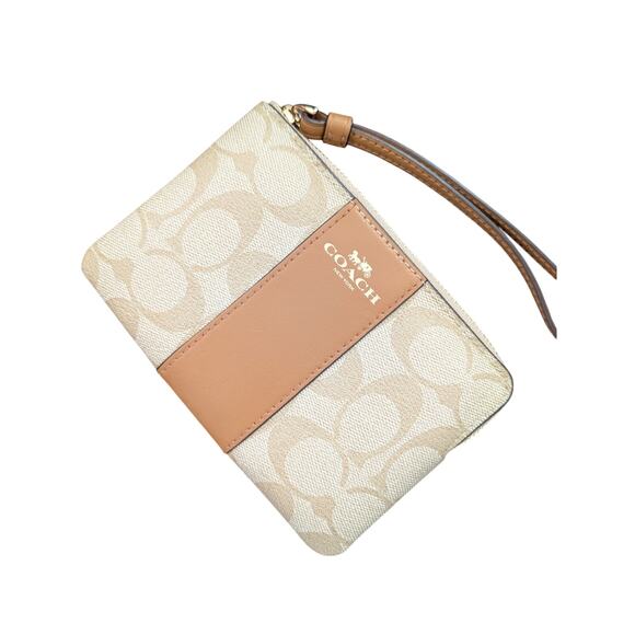 Coach Handbags - NWOT! COACH! FAWN BROWN/TAN GENUINE LEATHER, TAN & CREAM MONOGRAM WRISTLET!